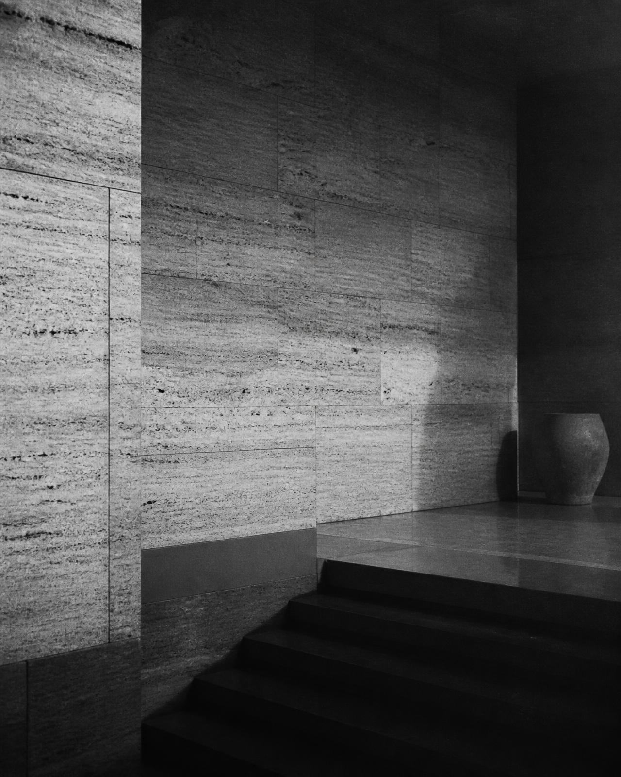 Empty travertine interior, architectural detail